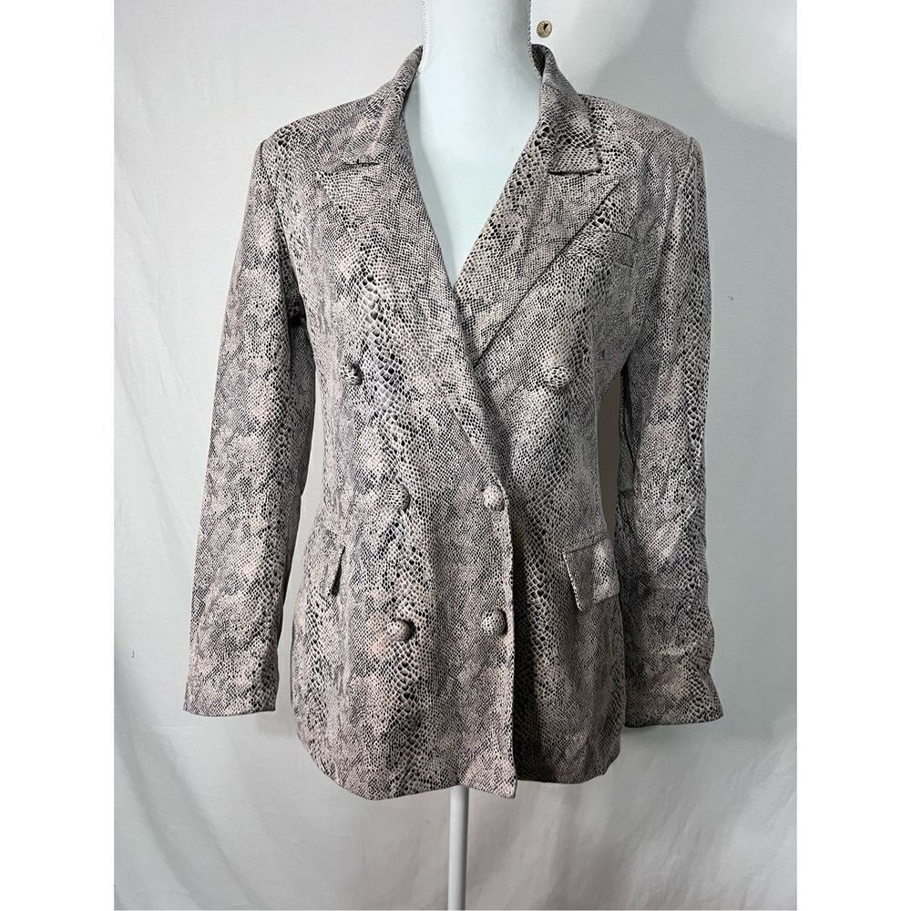 Blank NYC snake print double breasted jacket python pale pink sz small